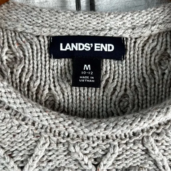 Lands End Cotton Blend Rollneck Sweater Women M Beige Donegal Knit Oatmeal Tweed