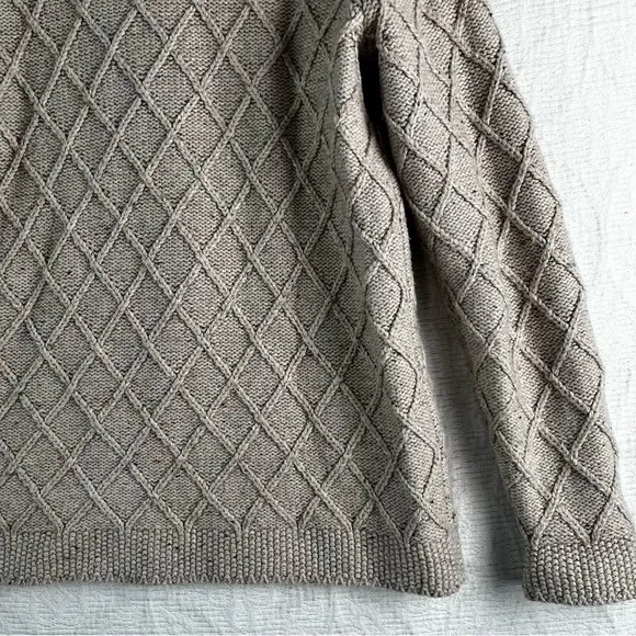 Lands End Cotton Blend Rollneck Sweater Women M Beige Donegal Knit Oatmeal Tweed