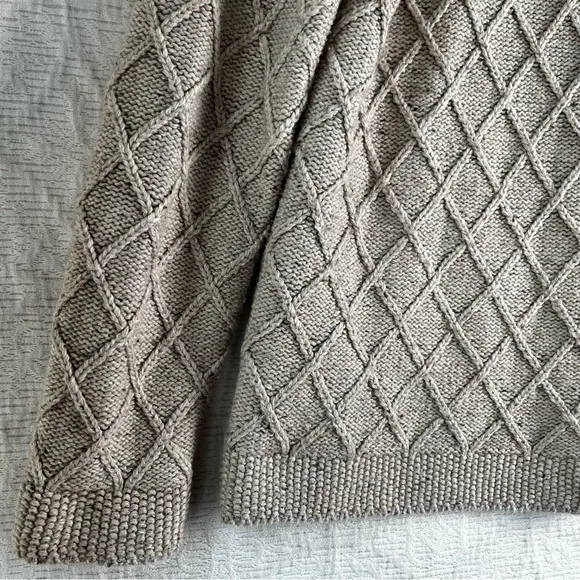 Lands End Cotton Blend Rollneck Sweater Women M Beige Donegal Knit Oatmeal Tweed