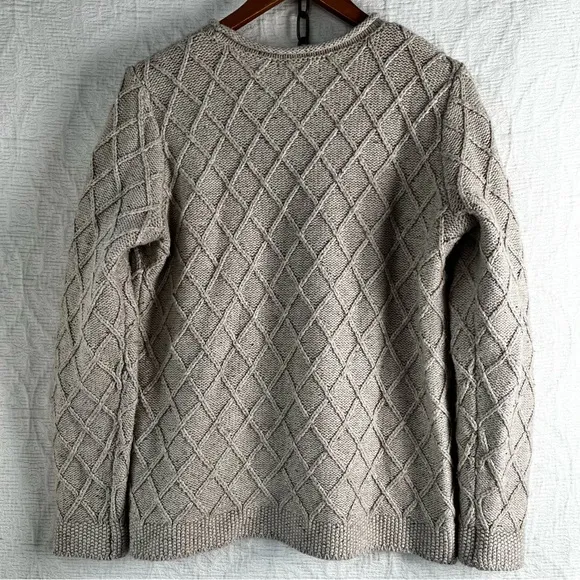 Lands End Cotton Blend Rollneck Sweater Women M Beige Donegal Knit Oatmeal Tweed