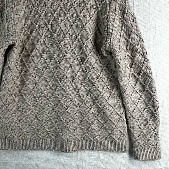 Lands End Cotton Blend Rollneck Sweater Women M Beige Donegal Knit Oatmeal Tweed