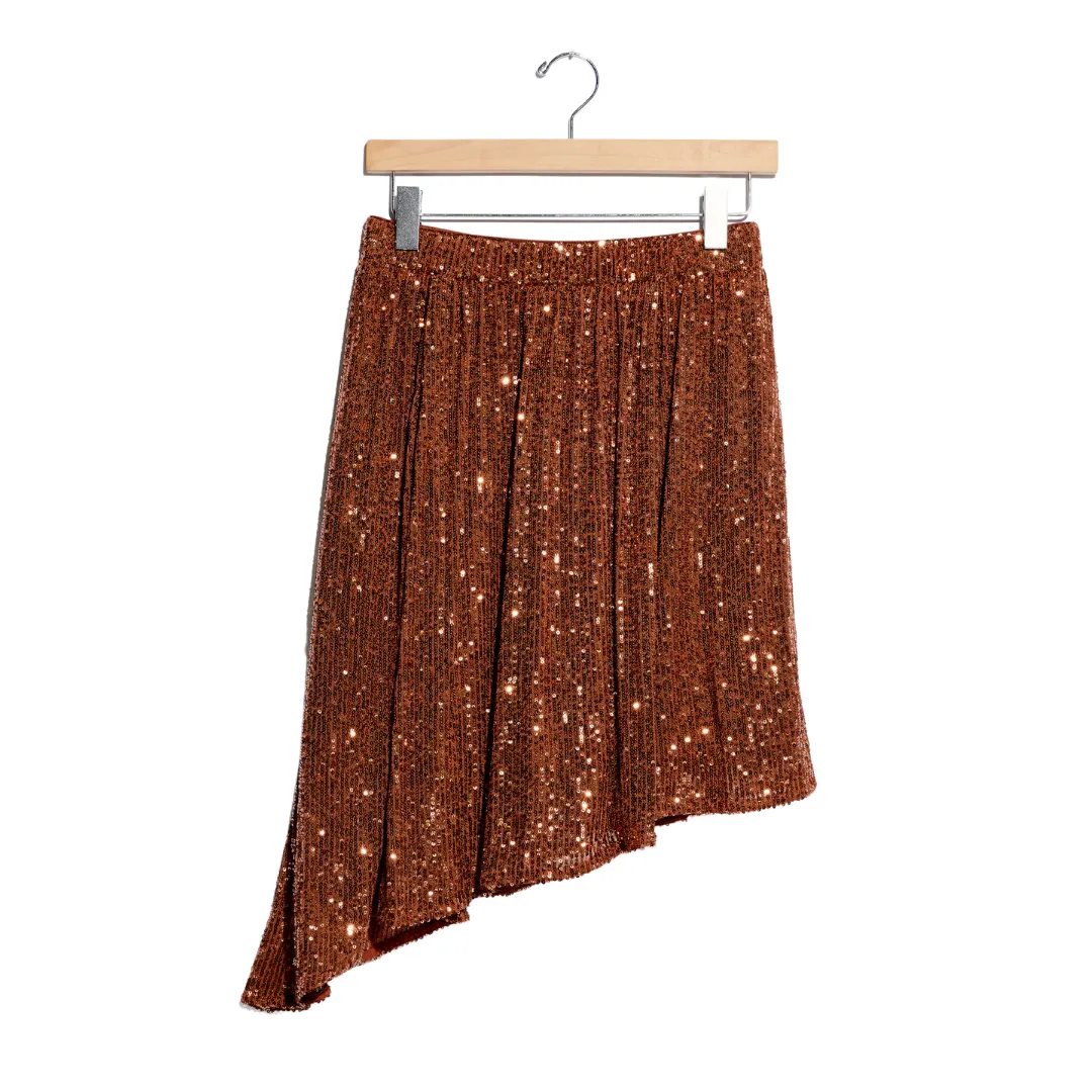 Last Dance Sequin Asymmetrical Hem Skirt