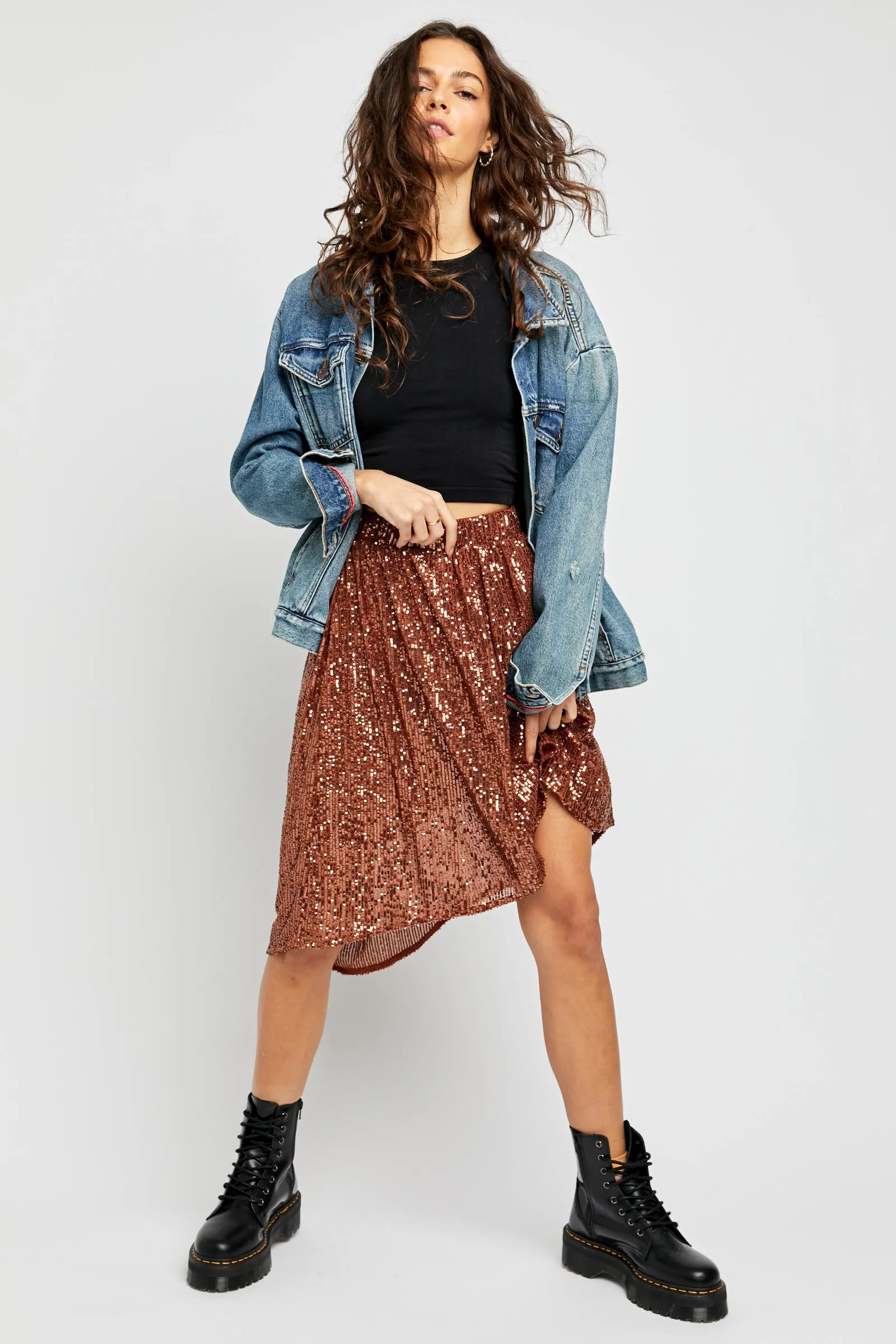Last Dance Sequin Asymmetrical Hem Skirt