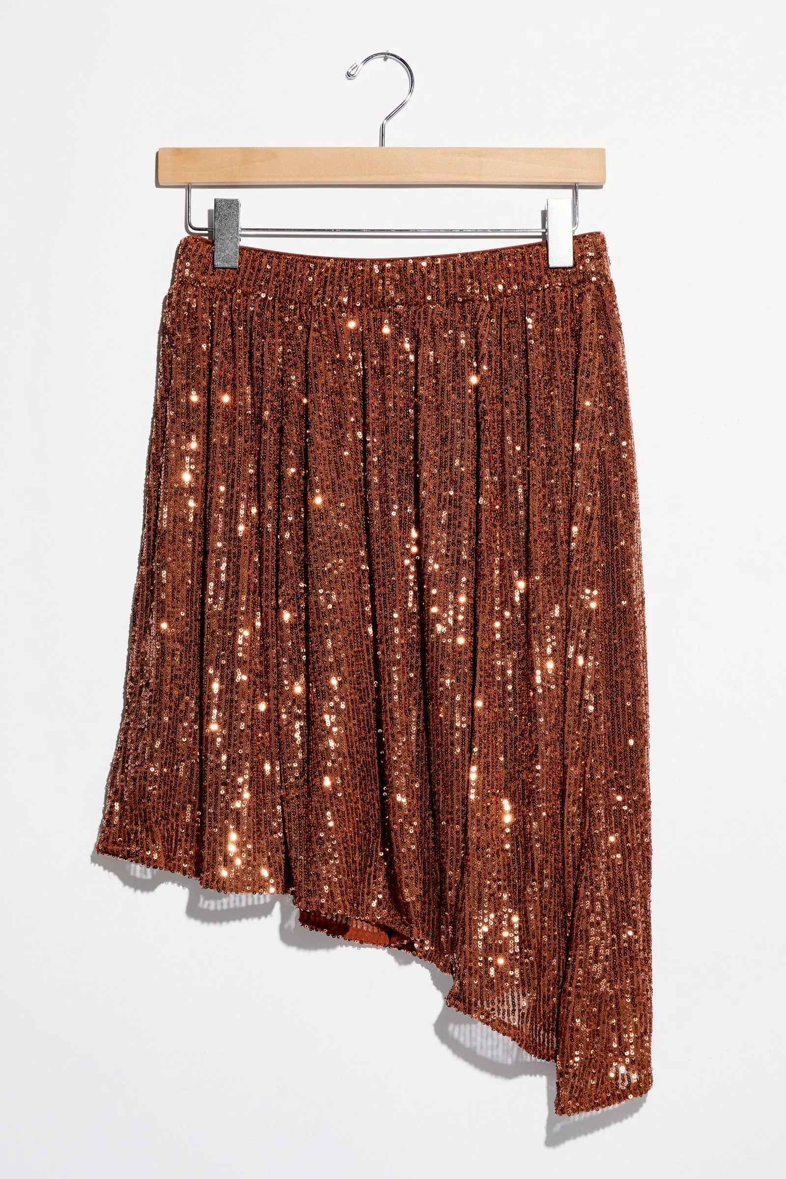 Last Dance Sequin Asymmetrical Hem Skirt