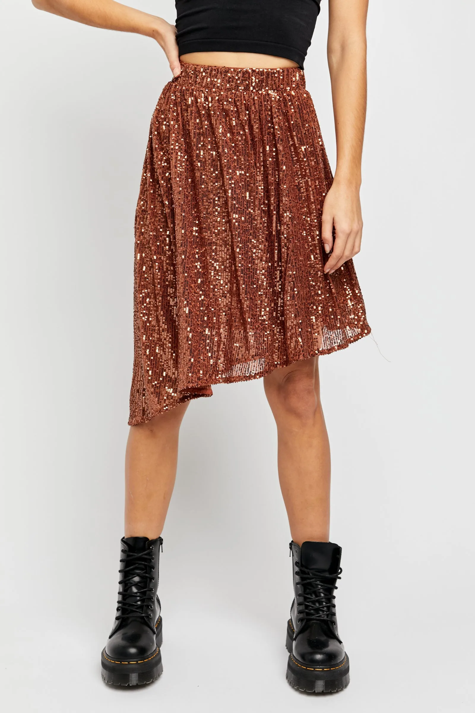 Last Dance Sequin Asymmetrical Hem Skirt