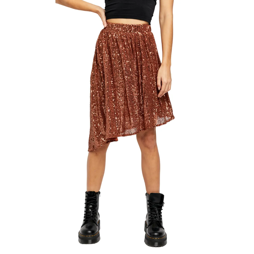 Last Dance Sequin Asymmetrical Hem Skirt