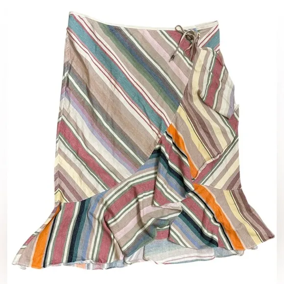 LAUREN BY RALPH LAUREN 100% Cotton Striped Multicolor Wrap Skirt Size 12