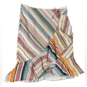 LAUREN BY RALPH LAUREN 100% Cotton Striped Multicolor Wrap Skirt Size 12