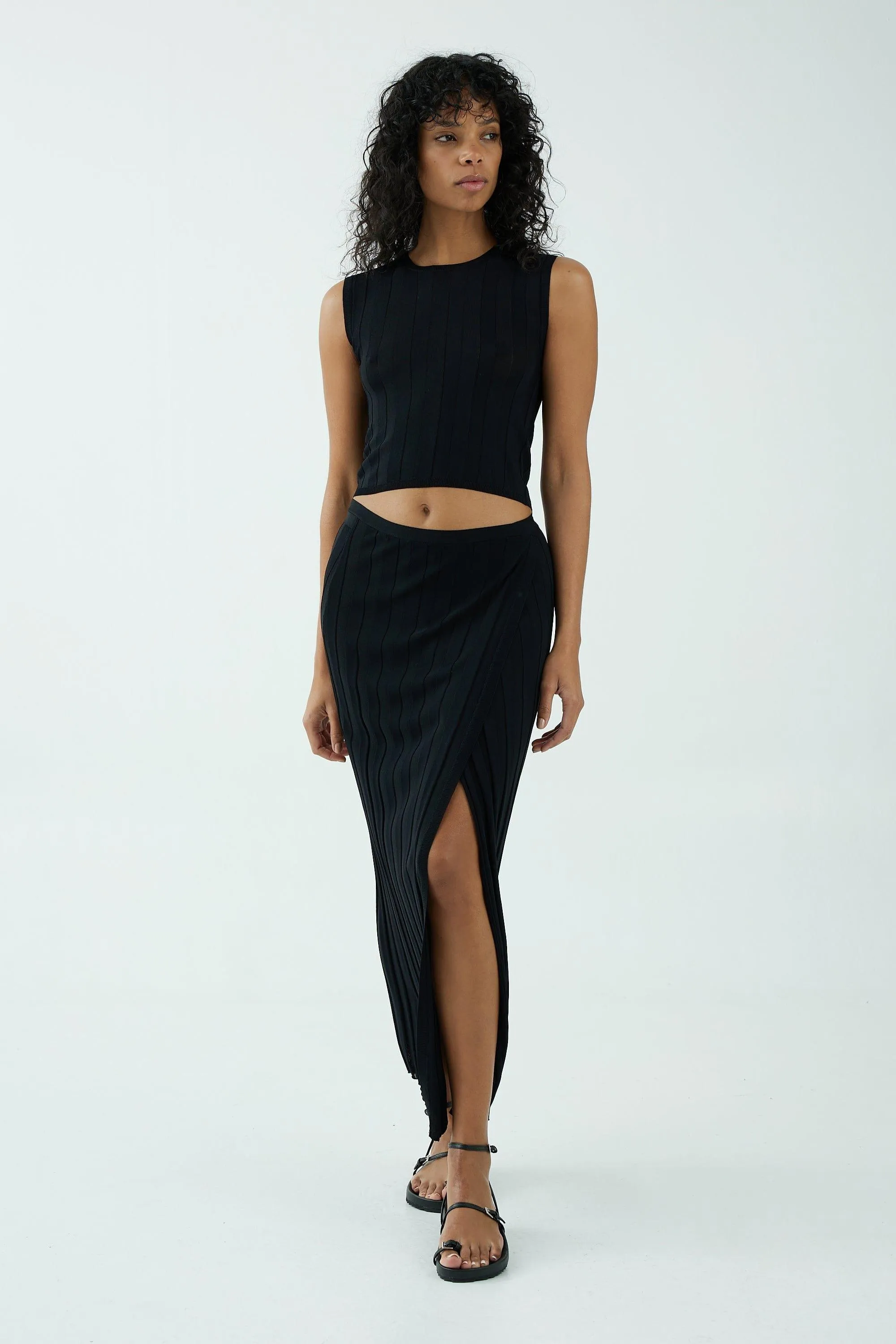 LIAISON KNIT WRAP SKIRT | BLACK