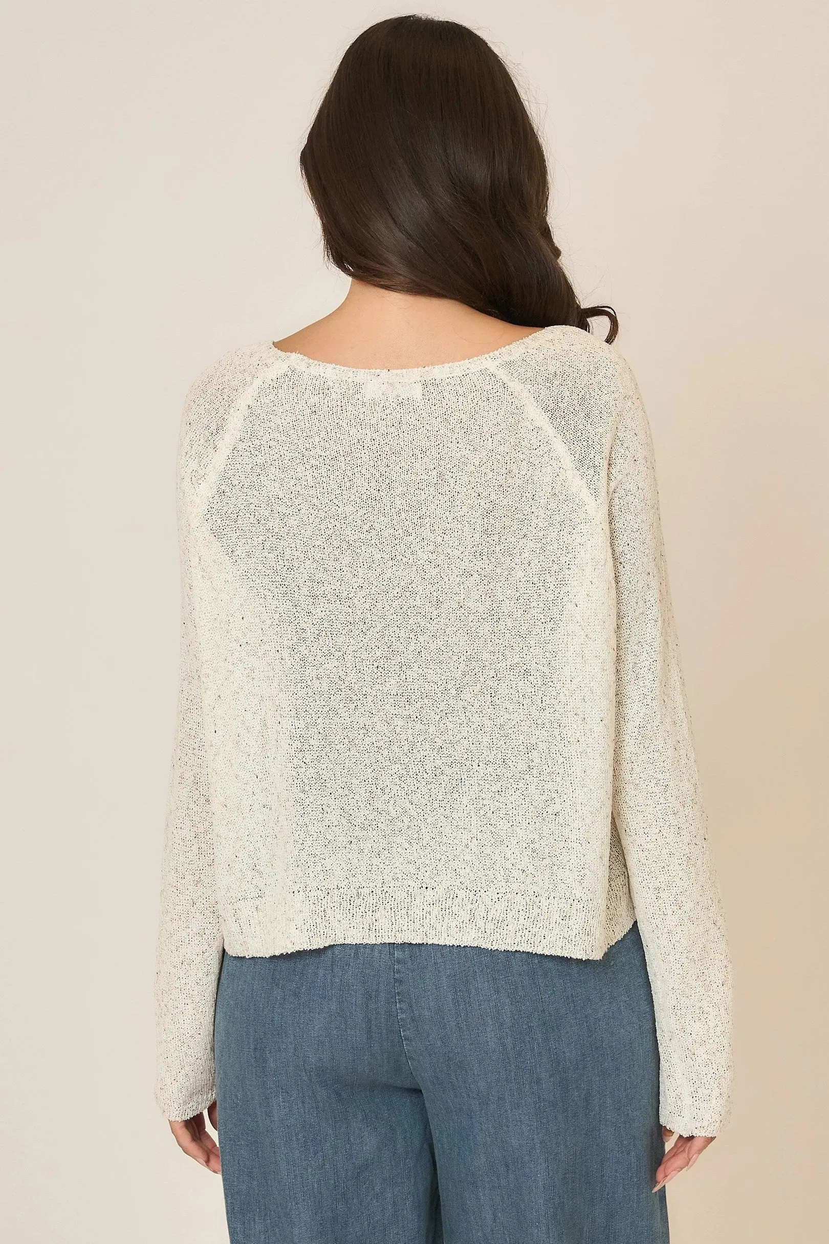 Light Knit Melange Boat Neck Sweater