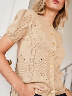 Lily Organic Cotton Knit Detail Cardigan | Almond