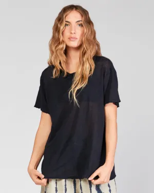 Linen Scoop Neck Short Sleeve T-Shirt