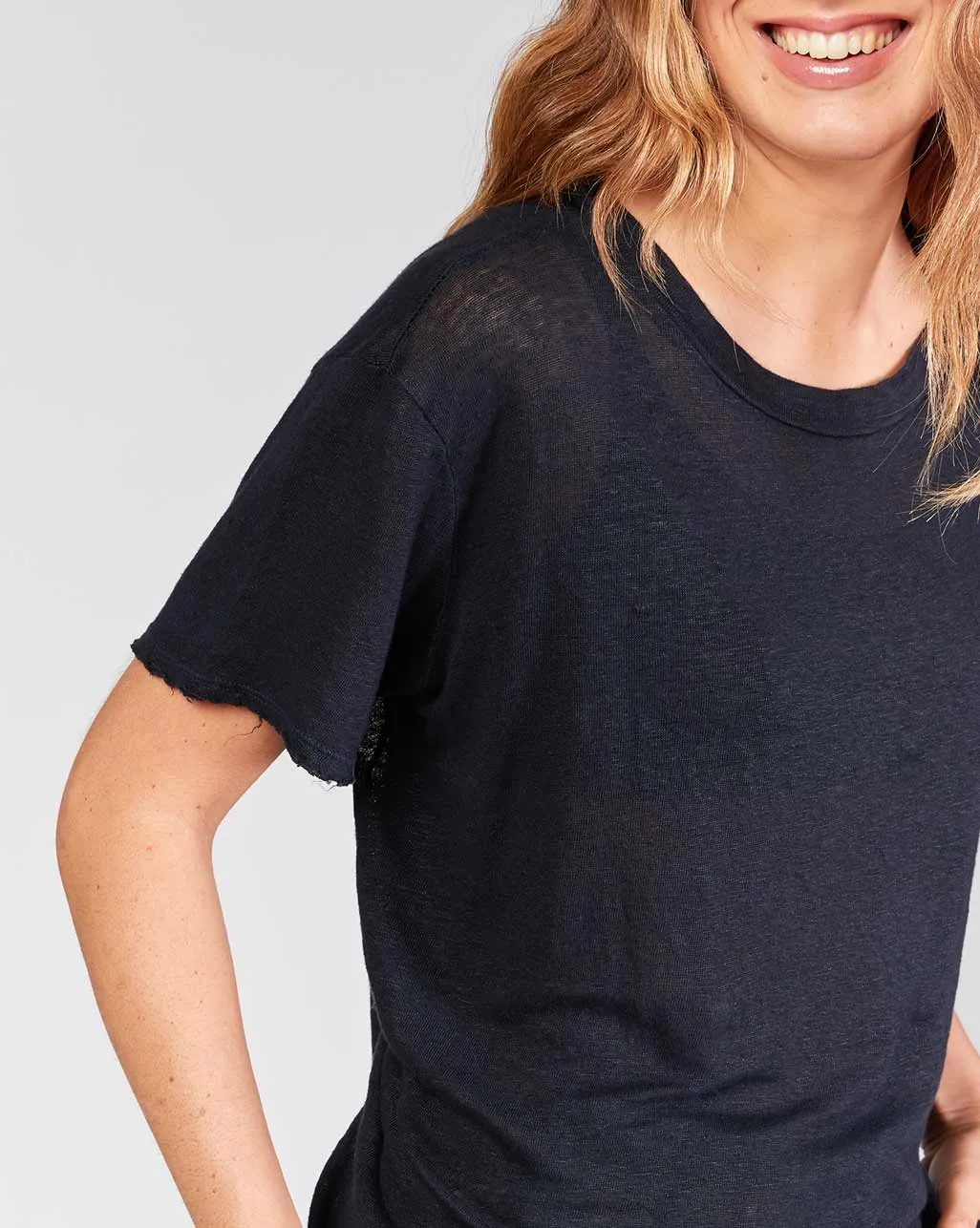 Linen Scoop Neck Short Sleeve T-Shirt