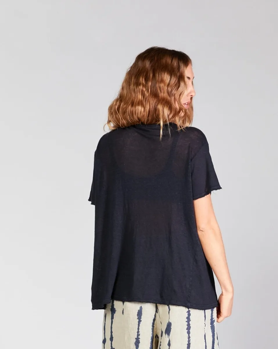Linen Scoop Neck Short Sleeve T-Shirt