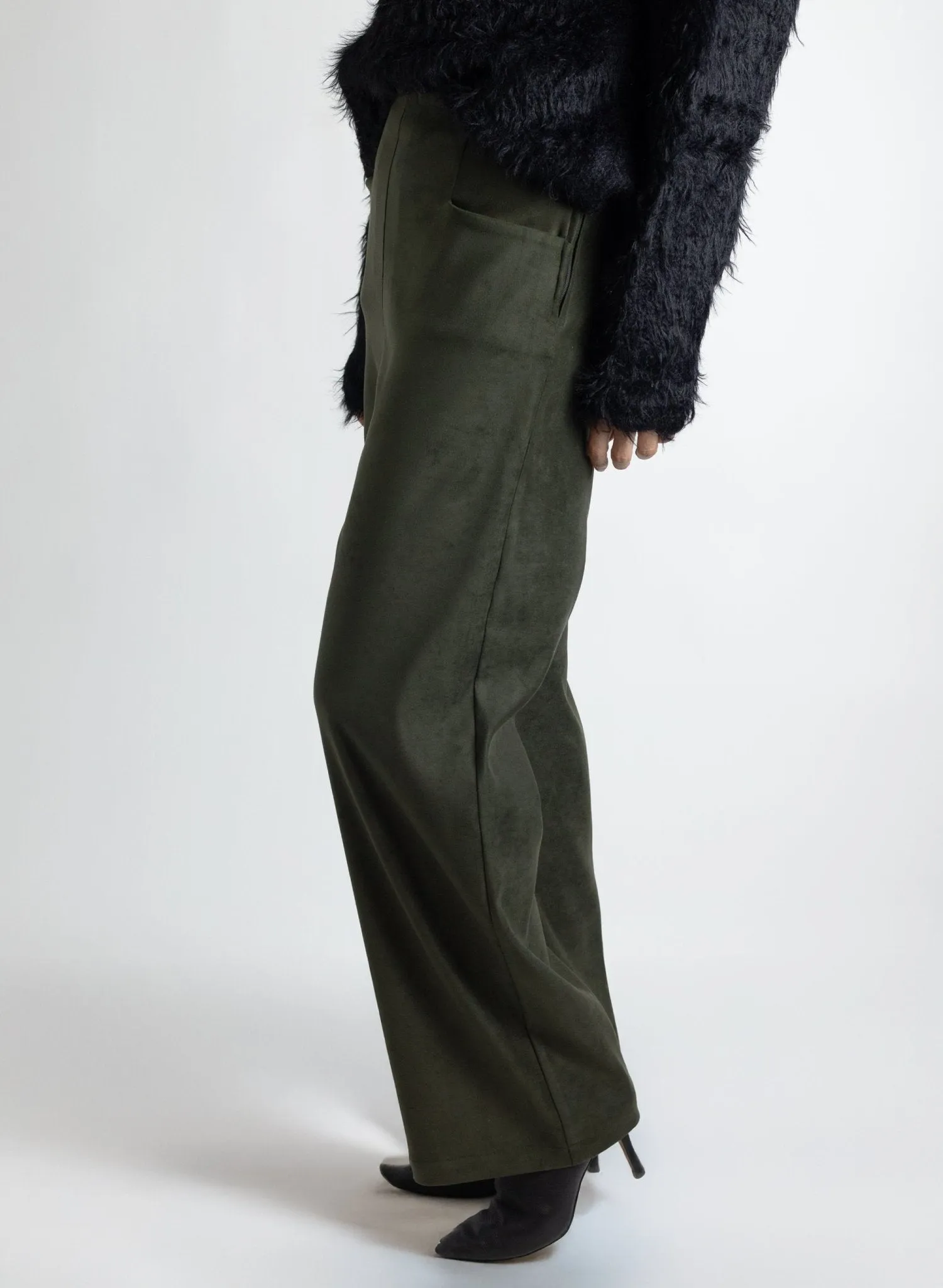 Long Odette Pant - Olive Suede