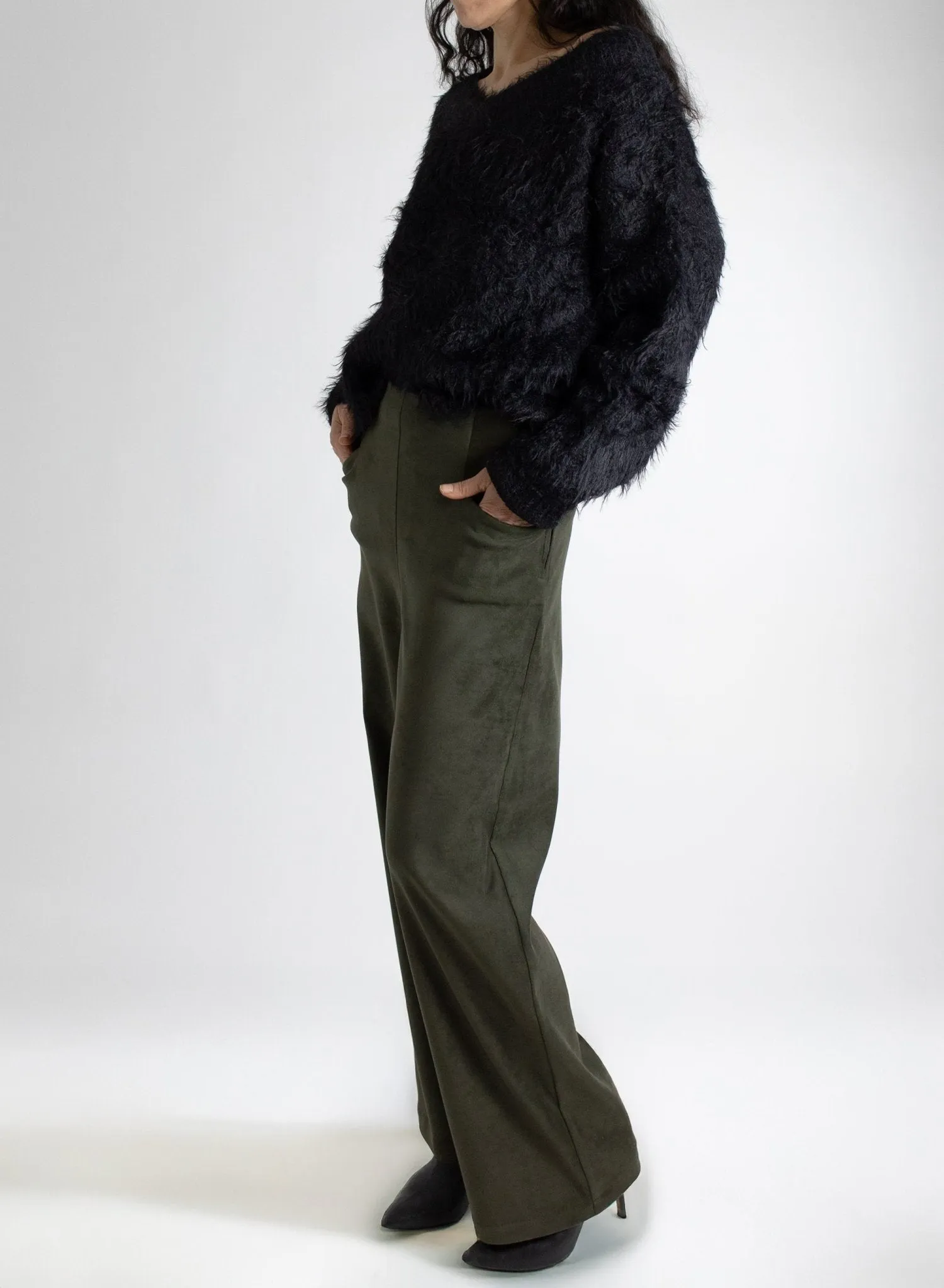 Long Odette Pant - Olive Suede