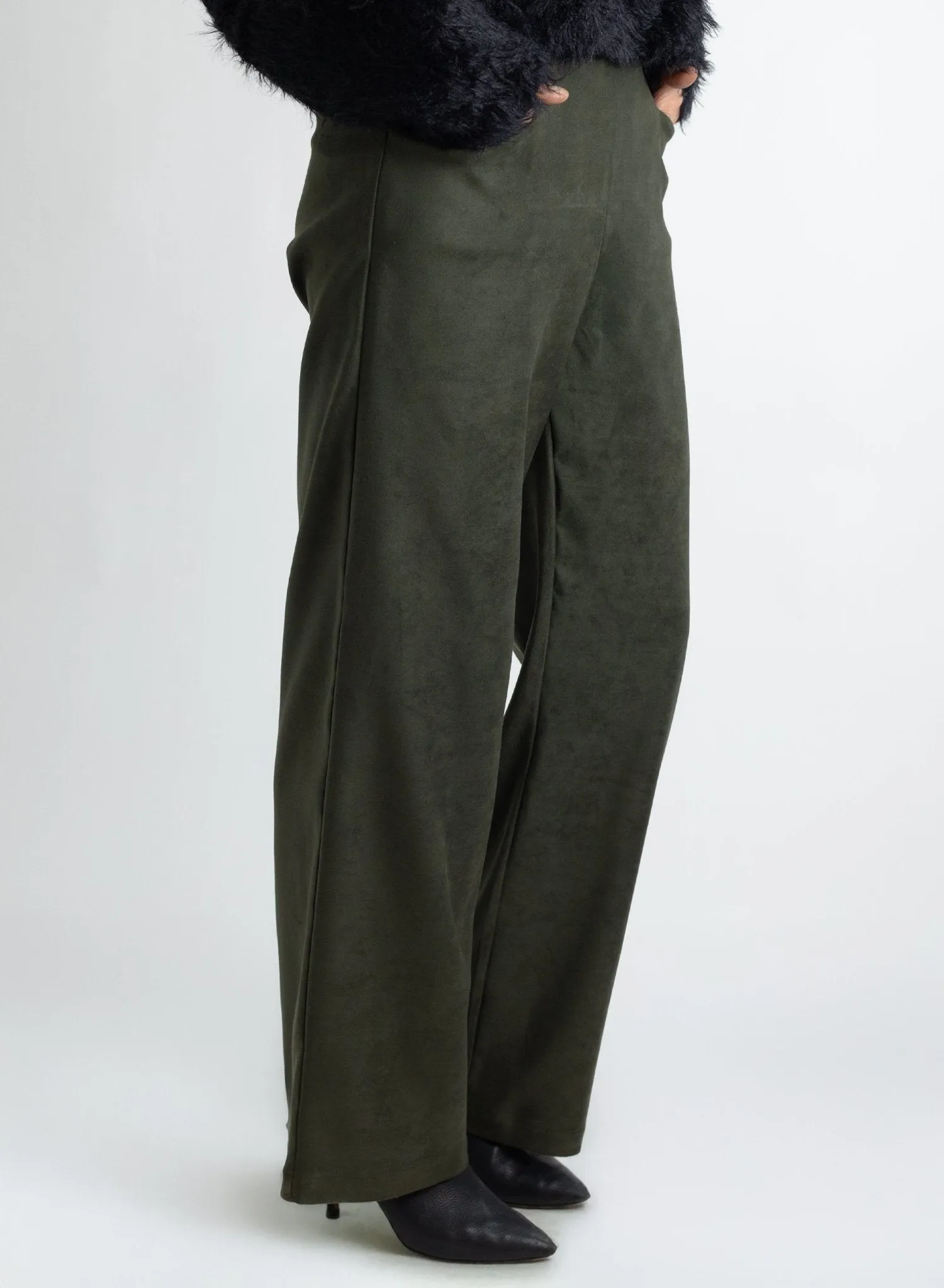 Long Odette Pant - Olive Suede
