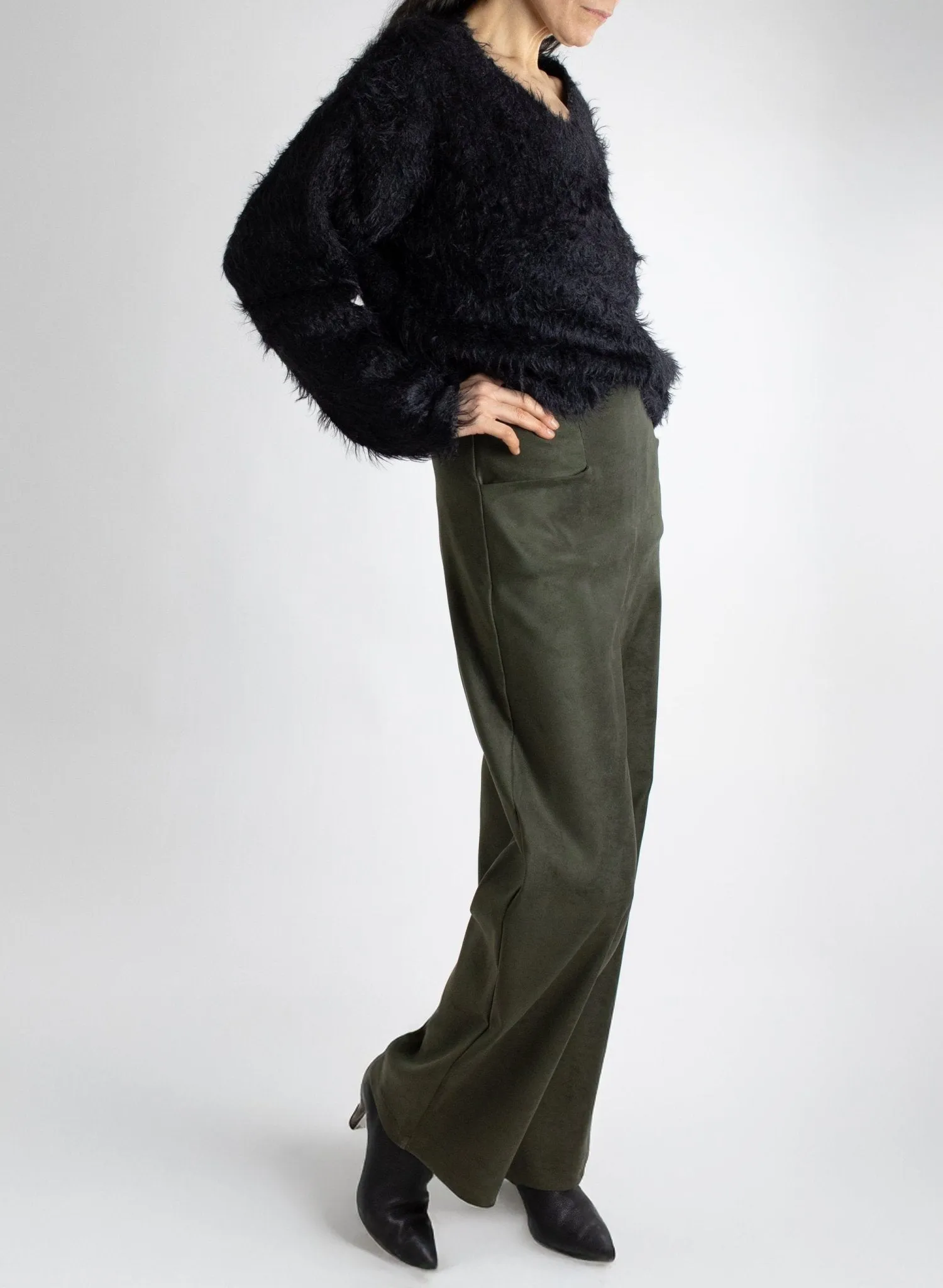 Long Odette Pant - Olive Suede