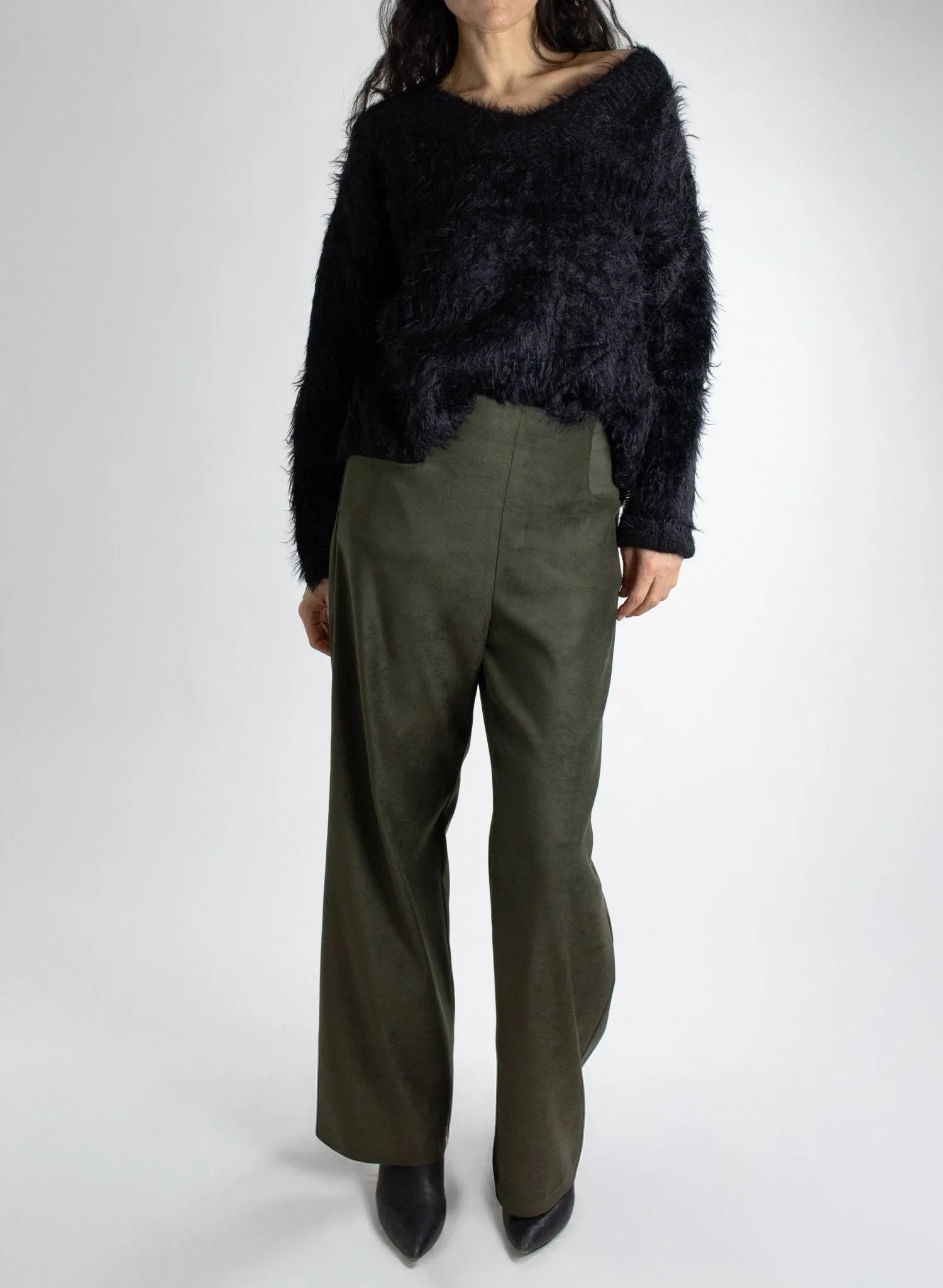Long Odette Pant - Olive Suede