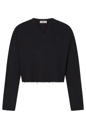 Long Sleeve Raglan V Neck Sweatshirt | Black