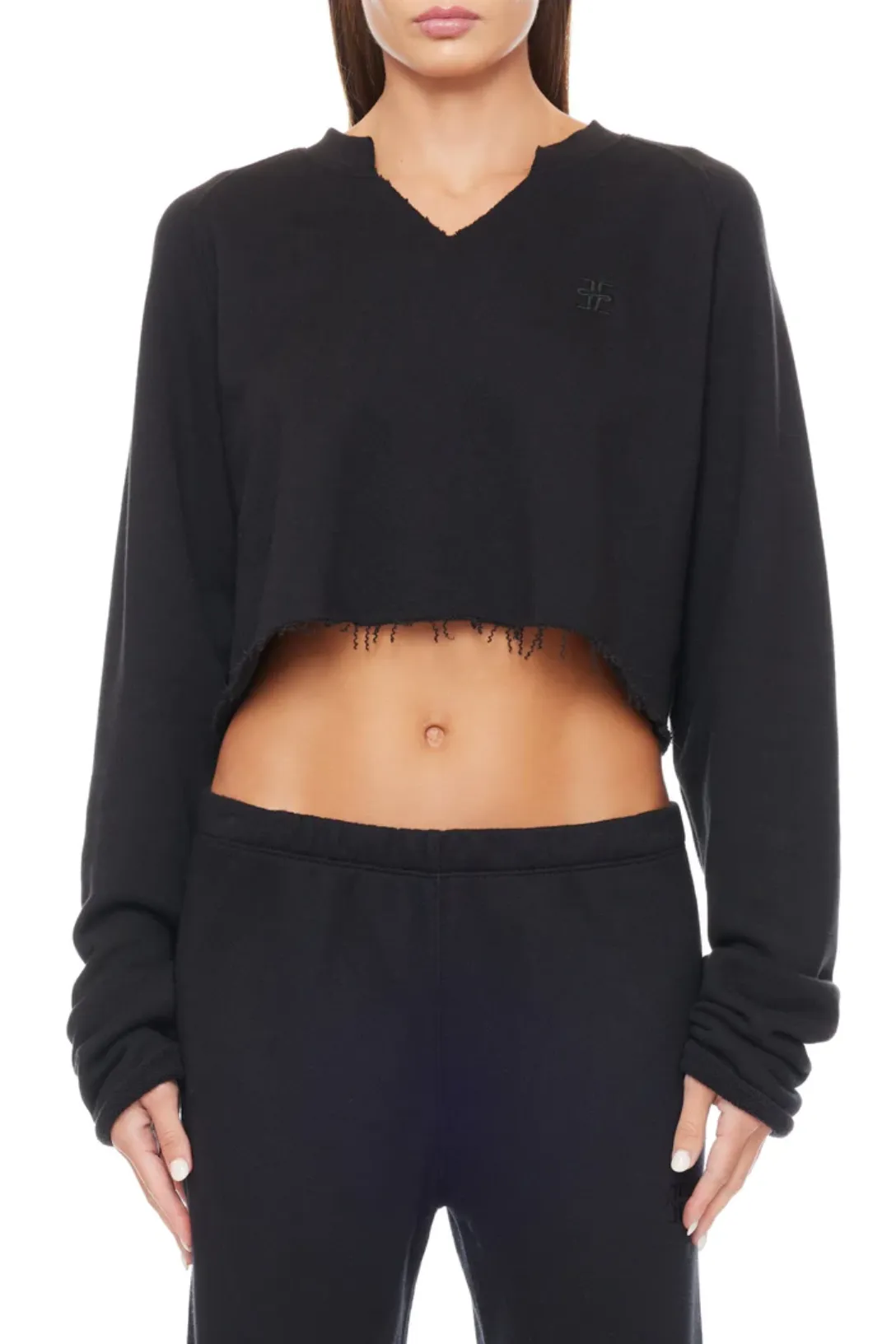 Long Sleeve Raglan V Neck Sweatshirt | Black