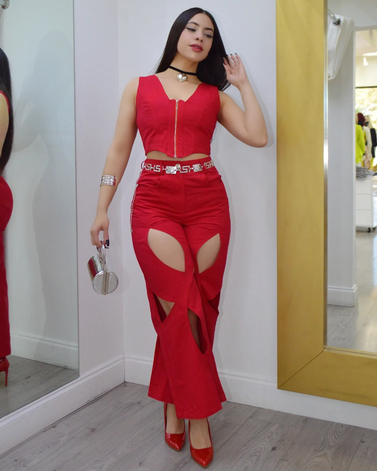 Love Like No Other Red Denim Pant Set