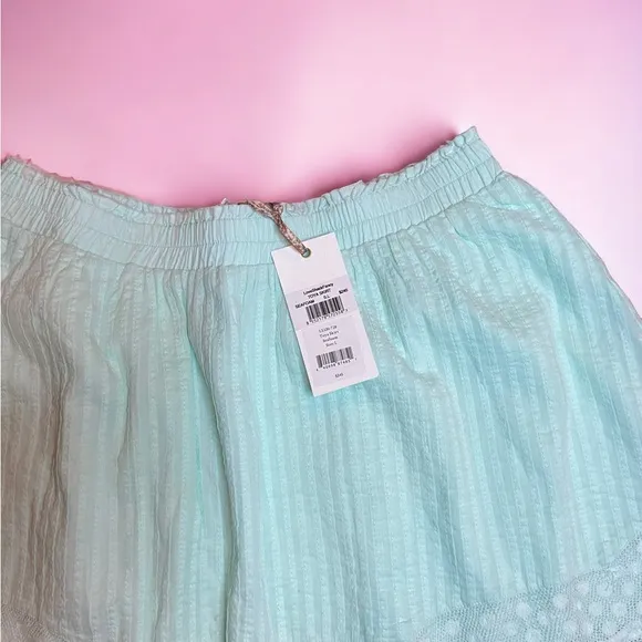LoveShackFancy Toya lace panel mini skirt, seafoam green, NWT, size L