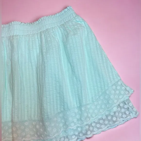 LoveShackFancy Toya lace panel mini skirt, seafoam green, NWT, size L