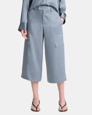 LOW RISE SATIN PARACHUTE CROP PANT IN LAKE STONE