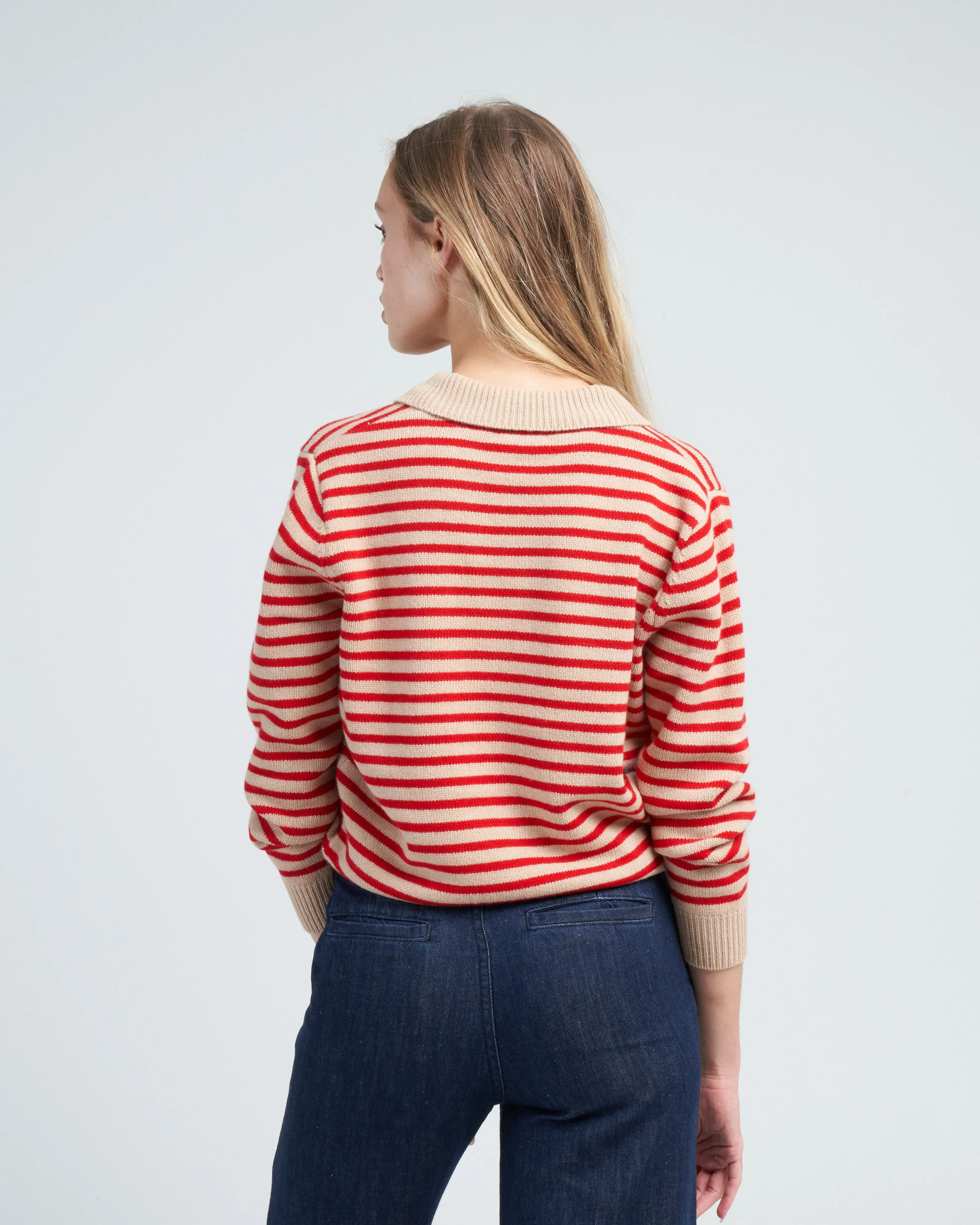 lucian stripe sweater - biscuit/scarlet red