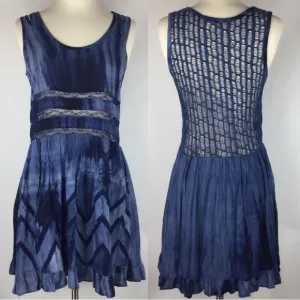 Lulumari Tie Dye Lace Blue Tunic Dress - Size Small.