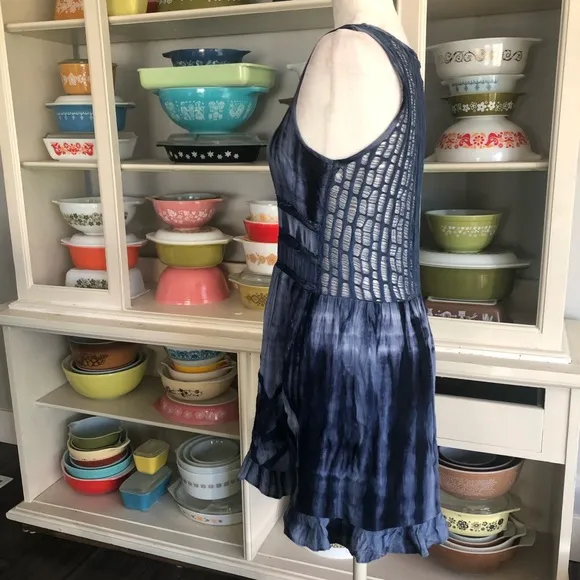 Lulumari Tie Dye Lace Blue Tunic Dress - Size Small.