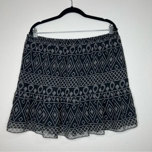Madewell Caravan Black &amp; White Geometric Printed Flowy Mini Skirt XL NWT
