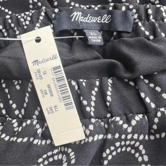 Madewell Caravan Black &amp; White Geometric Printed Flowy Mini Skirt XL NWT