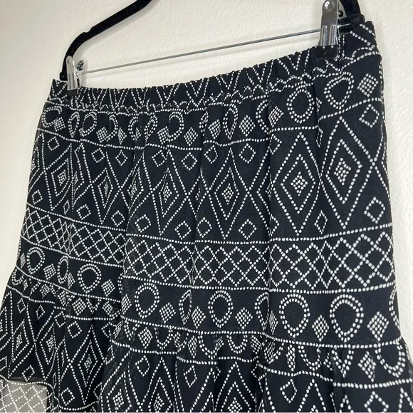 Madewell Caravan Black &amp; White Geometric Printed Flowy Mini Skirt XL NWT