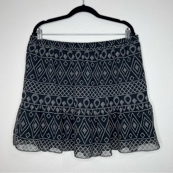 Madewell Caravan Black &amp; White Geometric Printed Flowy Mini Skirt XL NWT