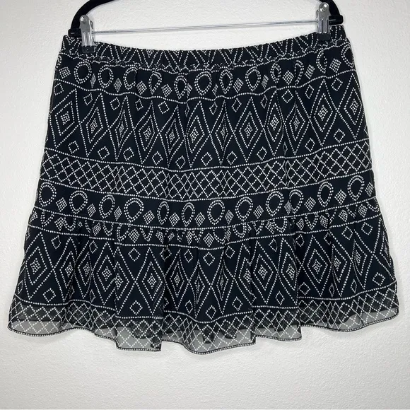 Madewell Caravan Black &amp; White Geometric Printed Flowy Mini Skirt XL NWT