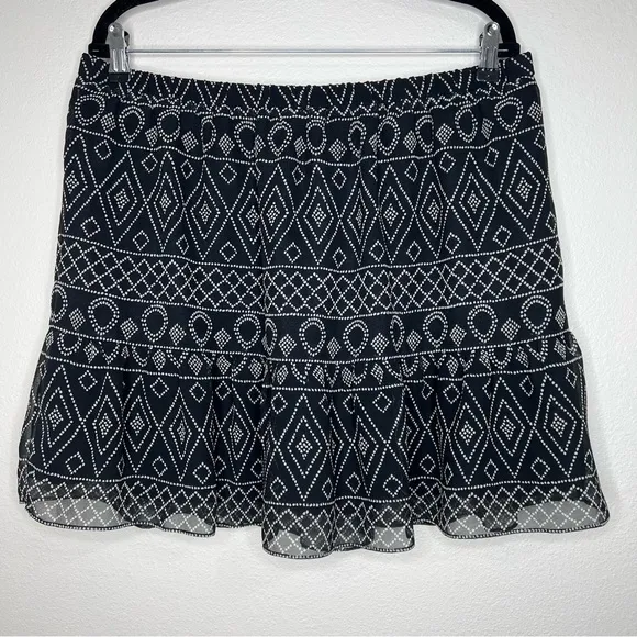 Madewell Caravan Black &amp; White Geometric Printed Flowy Mini Skirt XL NWT