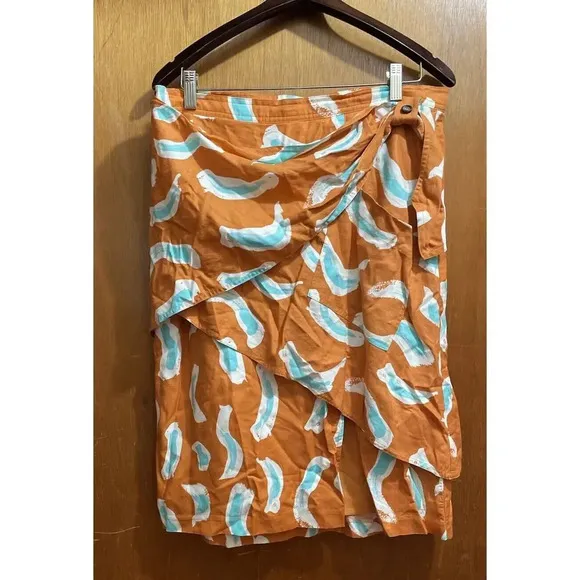Maeve By Anthropologie Skirt Womens 14‎ Orange Rayon/Linen Wrap