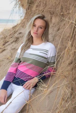 Marble Womens Striped Jumper - Pink/khaki/navy