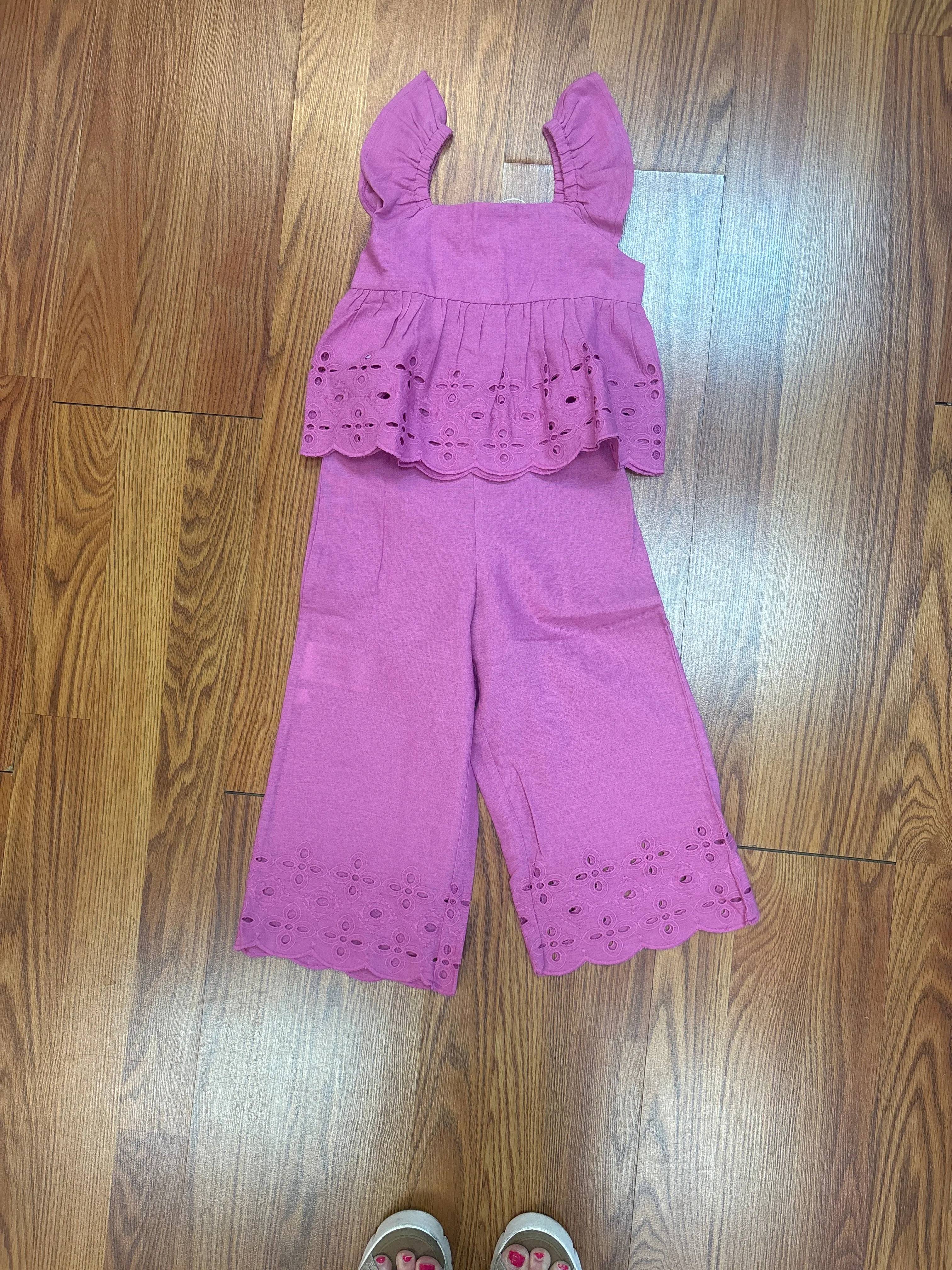 May Girls Eyelet Crop Pant and Babydoll Top