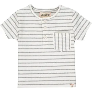 Me & Henry Grey & White Ribbed Stripe Dodger Henley S/S Shirt