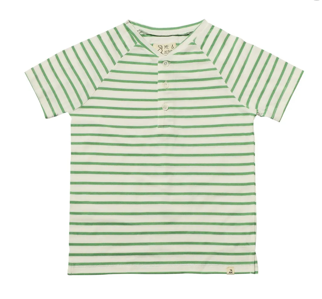 Me and Henry Frigat Raglan Henley Tee Green/White Stripe