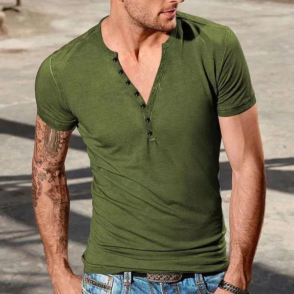 MEN'S HENLEY CREW NECK SHORT SLEEVE T-SHIRT