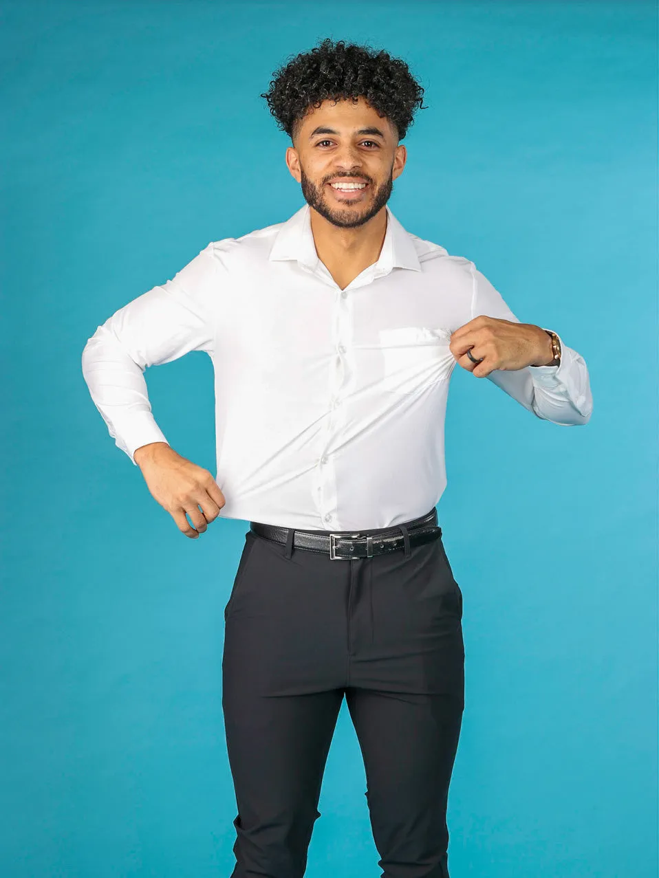 Mens Long Sleeve Button Down Shirt -  Atlantic White Slim Fit