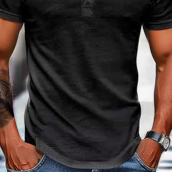 MEN'S SOLID HENLEY SHORT SLEEVE T-SHIRT