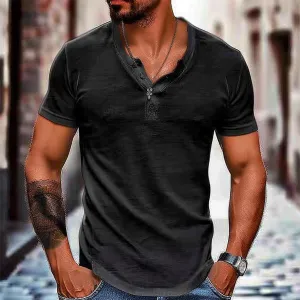MEN'S SOLID HENLEY SHORT SLEEVE T-SHIRT