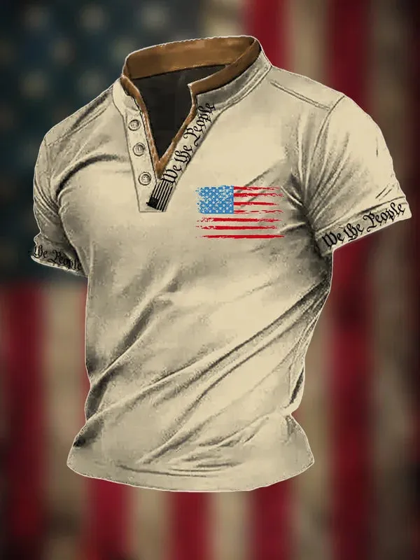 Men's The Pledge Independence Day Henley Neck Raglan Sleeve T-Shirt