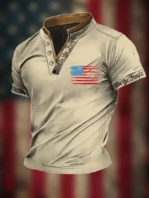 Men's The Pledge Independence Day Henley Neck Raglan Sleeve T-Shirt