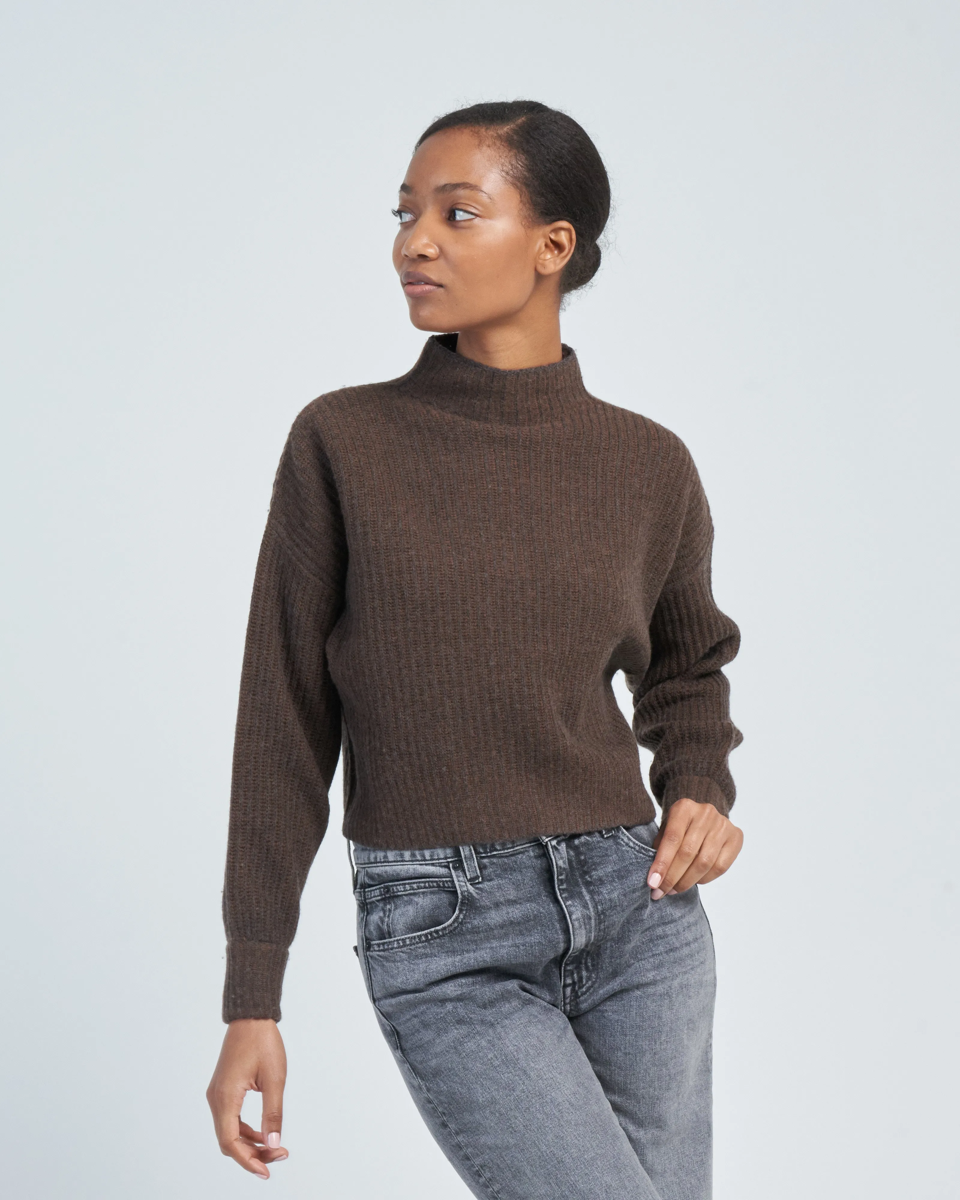 merino stripe rib mock sweater